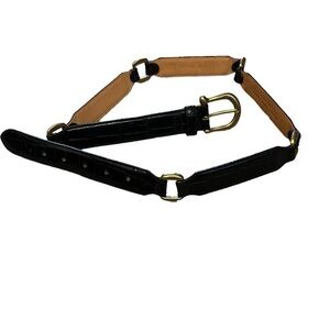 NWOT FOSSIL hinged segmented black croc embossed leather belt w/ brass hardware